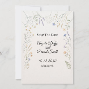 Carte de rappel de date de mariage aux fleurs sauv
