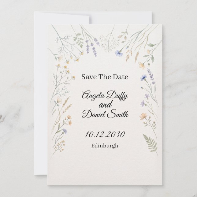 Carte de rappel de date de mariage aux fleurs sauv (Devant)