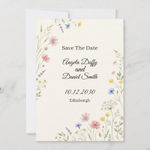 Carte de rappel de date de mariage aux fleurs sauv