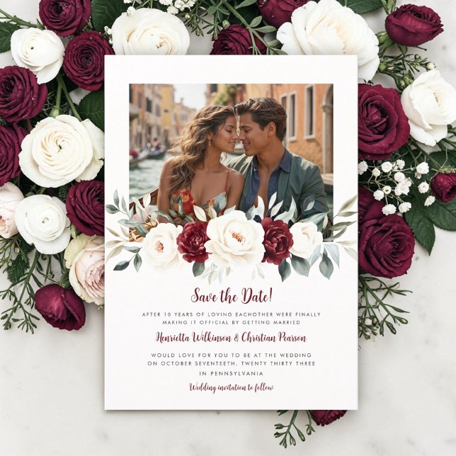 Carte de rappel de date de mariage avec photo de p (Créateur téléchargé)