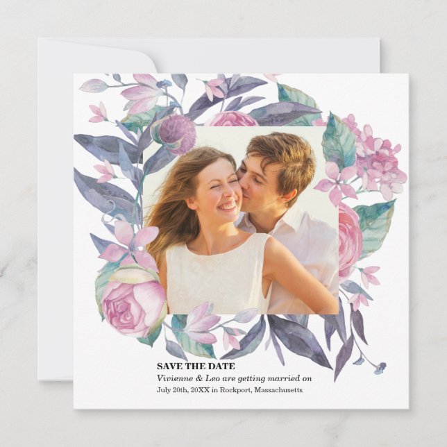 Carte de rappel de date de mariage avec photo flor (Devant)