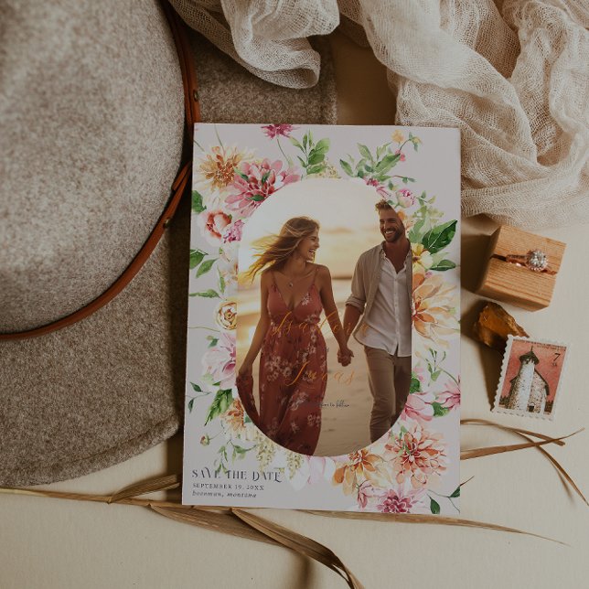 Carte de rappel de date de mariage avec photo flor (Créateur téléchargé)