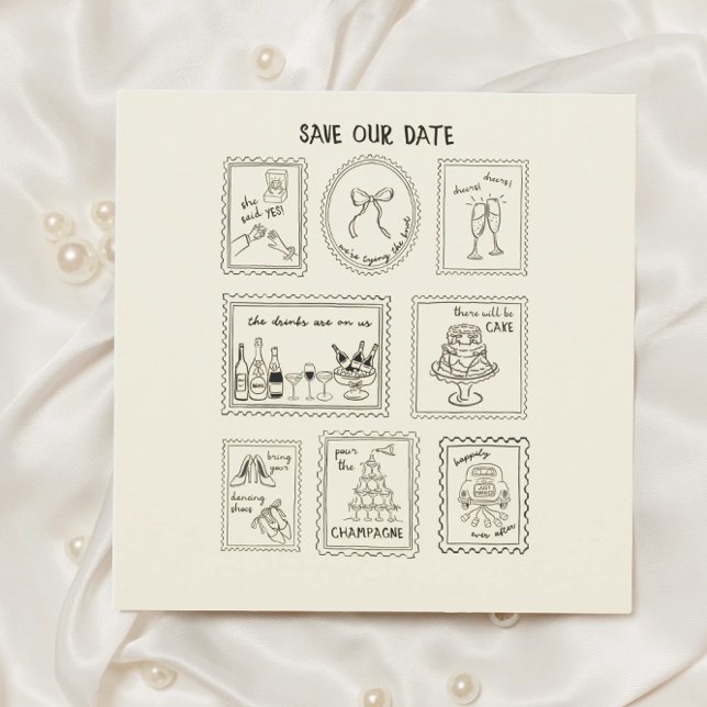 Carte de rappel de date de mariage avec timbre-pos (Créateur téléchargé)