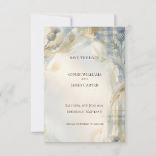 Carte de rappel de date de mariage Blue Tartan Thi