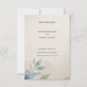 Carte de rappel de date de mariage botanique bleu