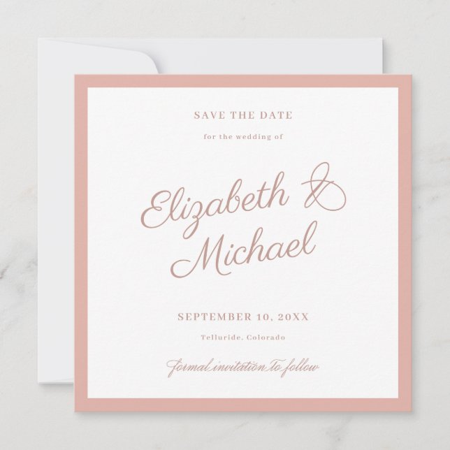 Carte de rappel de date de mariage carrée à bordur (Devant)
