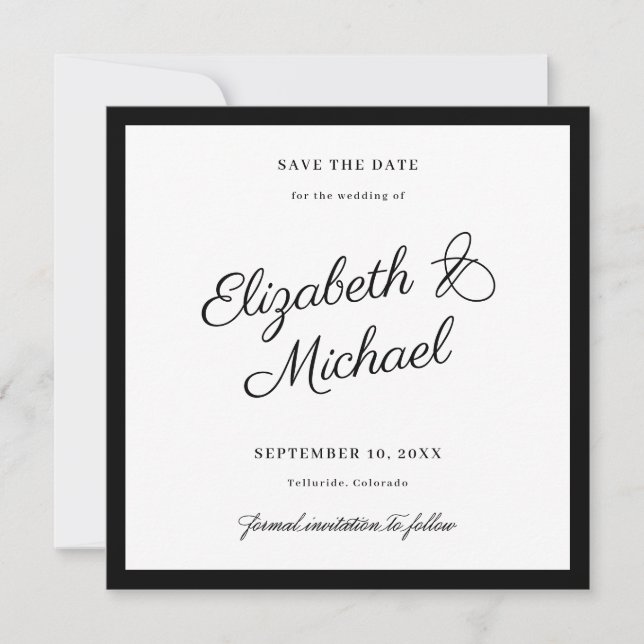 Carte de rappel de date de mariage carrée à bordur (Devant)