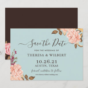 Carte de rappel de date de mariage Dusty Aqua Blus