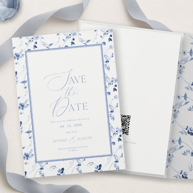 Carte de rappel de date de mariage en bleu poussié (Créateur téléchargé)