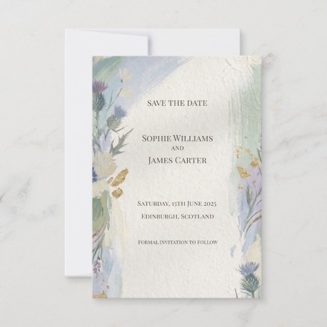 Carte de rappel de date de mariage Ethereal Thistl (Devant)