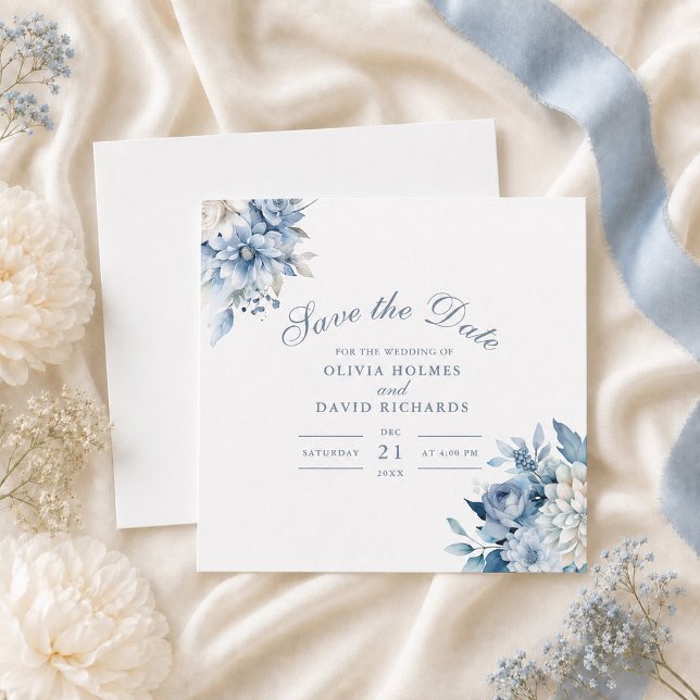 Carte de rappel de date de mariage Fleur sauvage b (Dusty Blue Wildflower Save the Date Card)