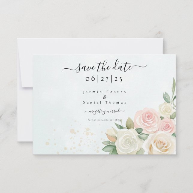 Carte de rappel de date de mariage Fleurs de rose  (Devant)