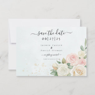 Carte de rappel de date de mariage Fleurs de rose