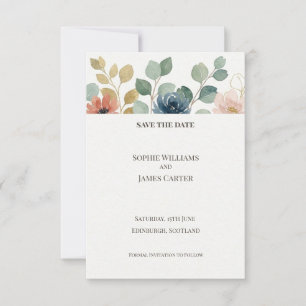 Carte de rappel de date de mariage florale à l'euc