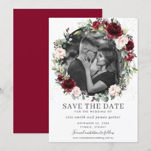 Carte de rappel de date de mariage florale Burgund