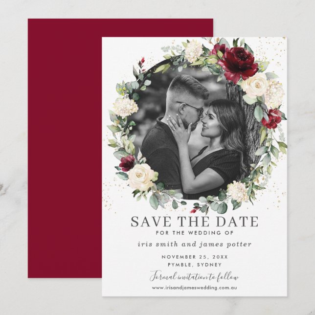Carte de rappel de date de mariage florale ivoire  (Devant / Derrière)