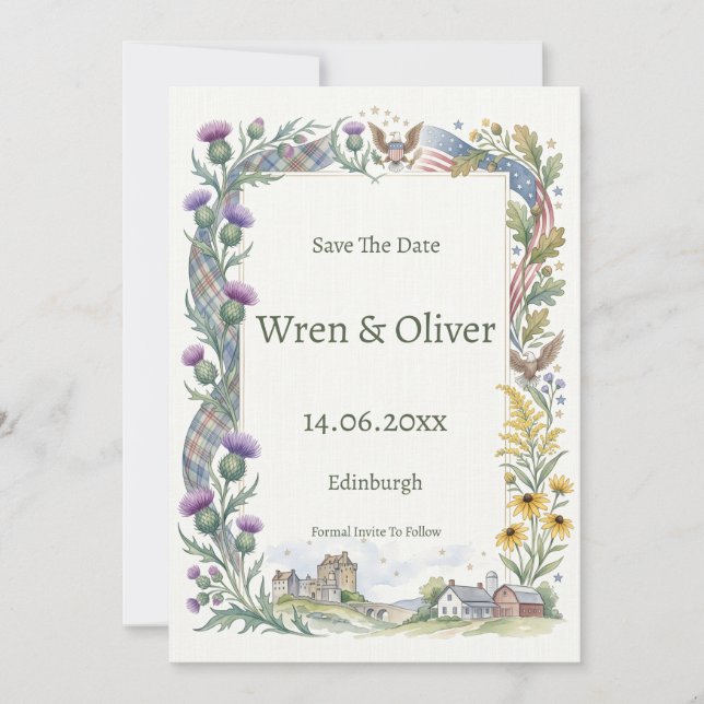 Carte de rappel de date de mariage florale pastel (Devant)