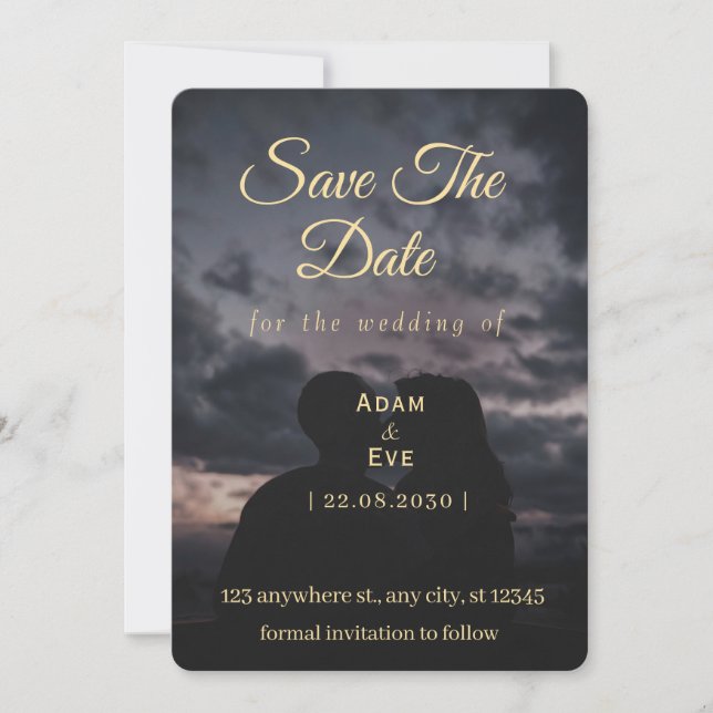 Carte de rappel de date de mariage silhouette de c (Devant)