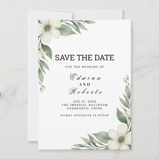 Carte de rappel de mariage à la flore d'anémone bl (Devant)