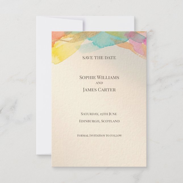 Carte de rappel de mariage à l'aquarelle arc-en-ci (Devant)