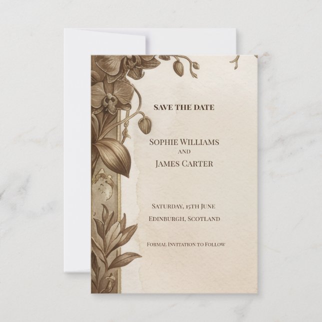 Carte de rappel de mariage à l'orchidée sépia (Devant)