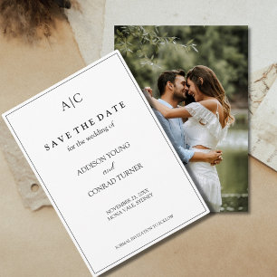 Carte de rappel de mariage à monogramme blanc avec