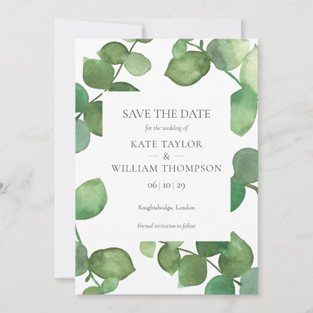 Carte de rappel de mariage aquarelle Eucalyptus (Devant)