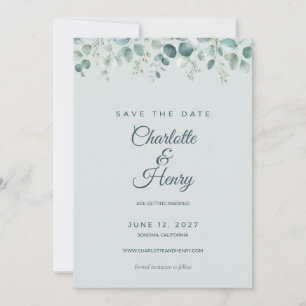 Carte de rappel de mariage au eucalyptus et bleu s