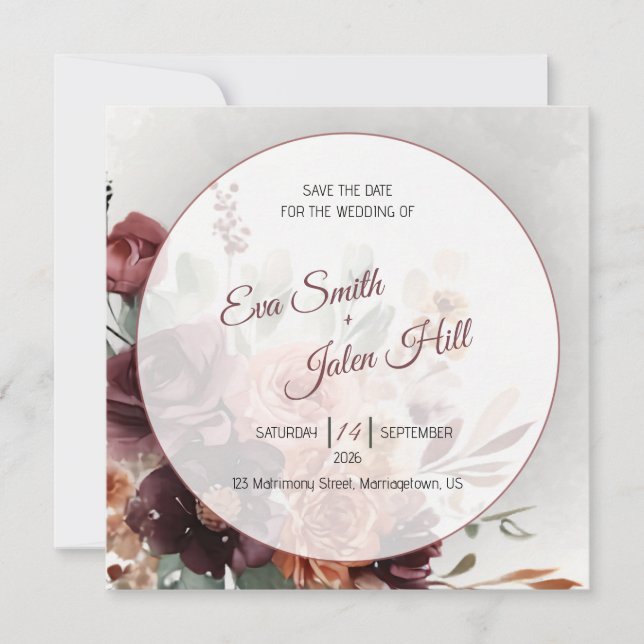 Carte de rappel de mariage automnal à fleurs d'hum (Devant)