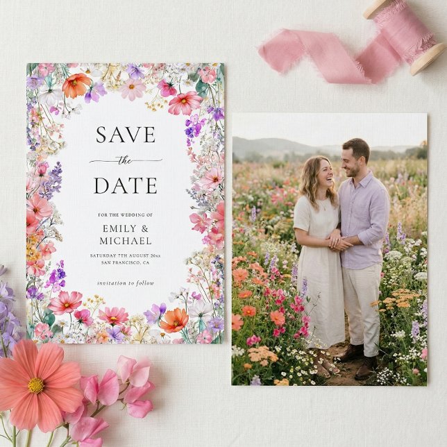 Carte de rappel de mariage aux fleurs sauvages d'é (Créateur téléchargé)