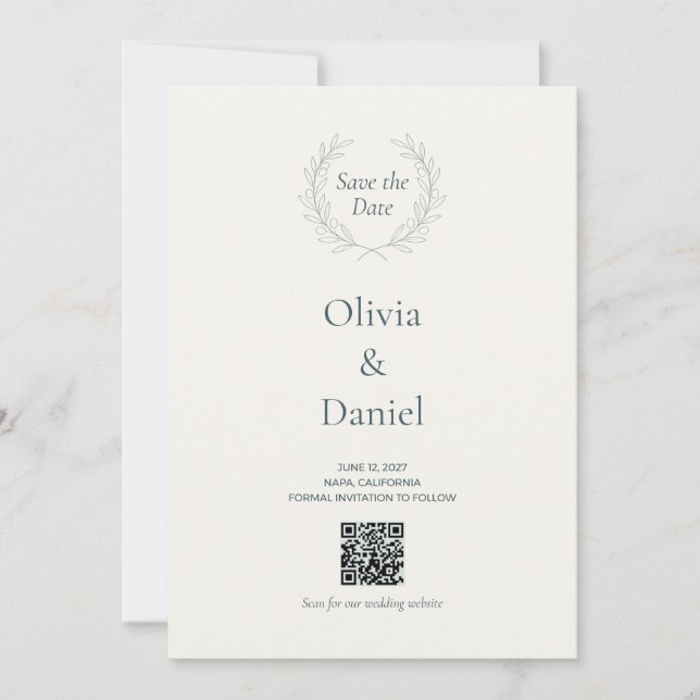 Carte de rappel de mariage avec code QR Olive Bran (Devant)