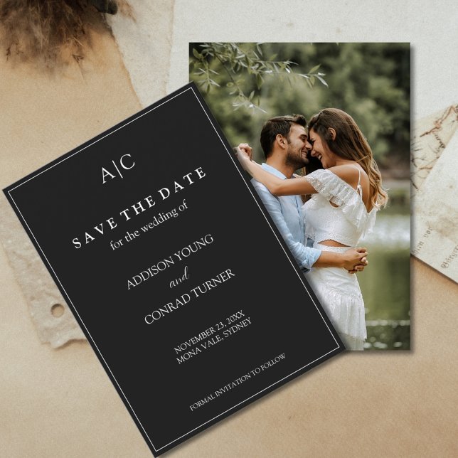 Carte de rappel de mariage avec monogramme noir et (Créateur téléchargé)