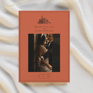 Carte de rappel de mariage avec vue sur la ville d