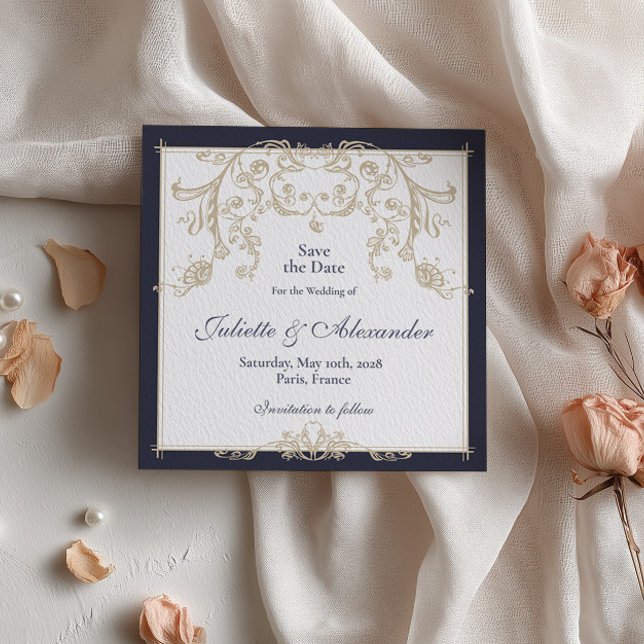 Carte de rappel de mariage baroque Navy (Créateur téléchargé)