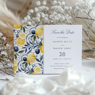Carte de rappel de mariage en carrelage bleu et ag