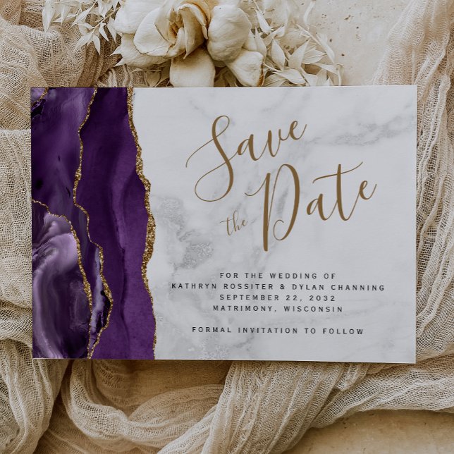 Carte de rappel de mariage en marbre gris agate or (Créateur téléchargé)
