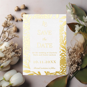 Carte de rappel de mariage en or blanc avec feuill