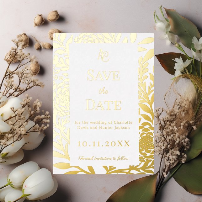 Carte de rappel de mariage en or blanc avec feuill (Créateur téléchargé)