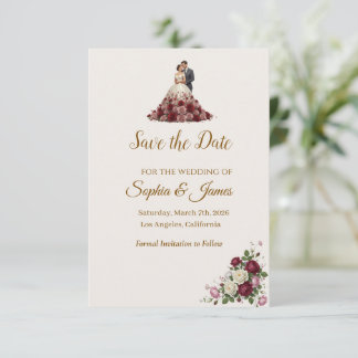 Carte de rappel de mariage Floral Bourgogne Modern