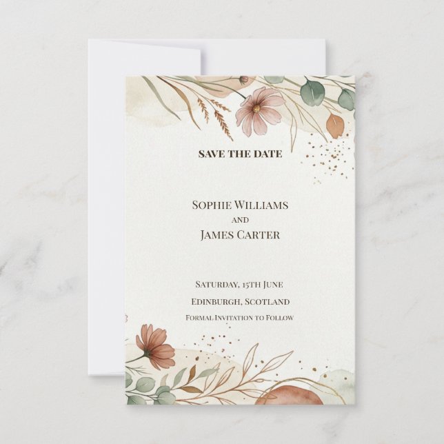 Carte de rappel de mariage Floral Vert Rustique (Devant)