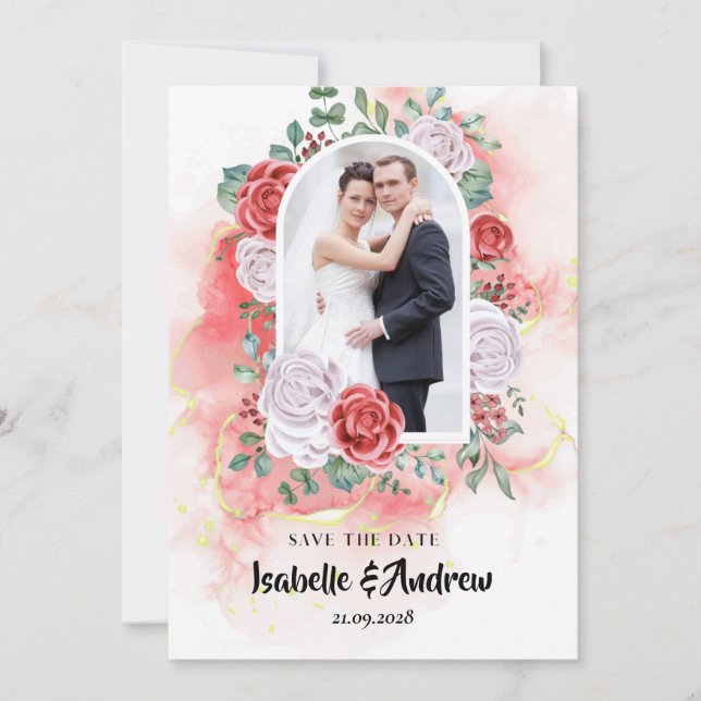 Carte de rappel de mariage floral vintage (Devant)