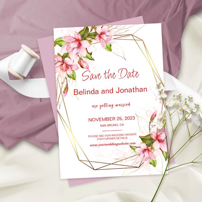 Carte de rappel de mariage florale Magnolia (Créateur téléchargé)