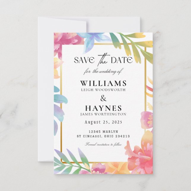Carte de rappel de mariage florale tropicale color (Devant)