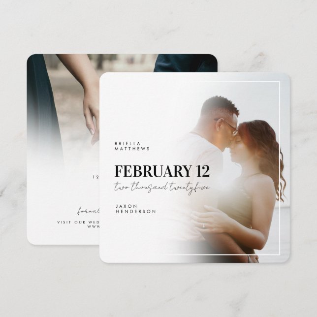 Carte de rappel de mariage moderne carrée avec pho (Devant / Derrière)