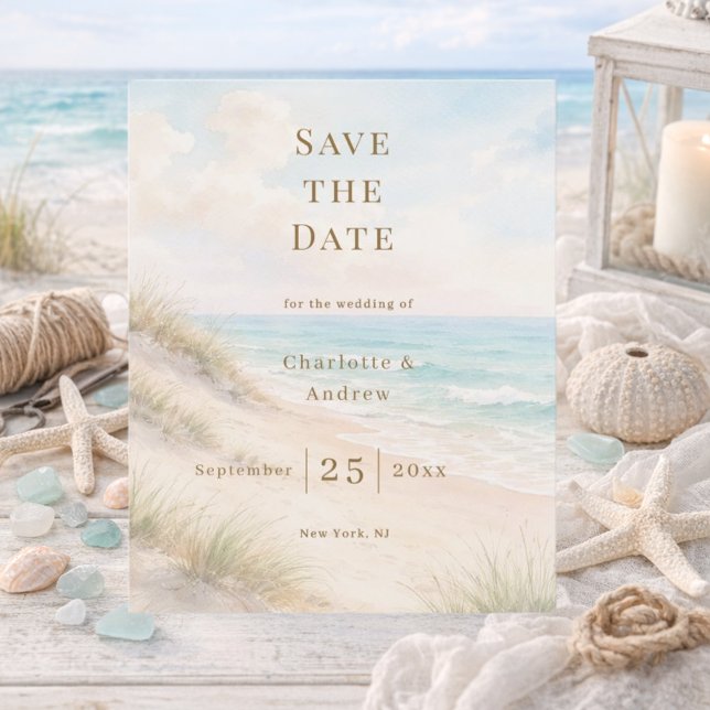 Carte de rappel de mariage moderne sur la plage cô (Créateur téléchargé)