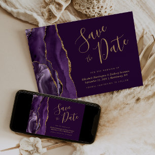Carte de rappel de mariage moderne violette et or