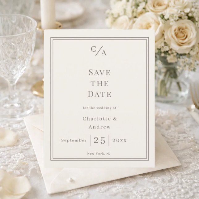 Carte de rappel de mariage monochrome ivoire avec  (Créateur téléchargé)