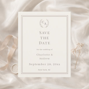 Carte de rappel de mariage monochrome ivoire avec