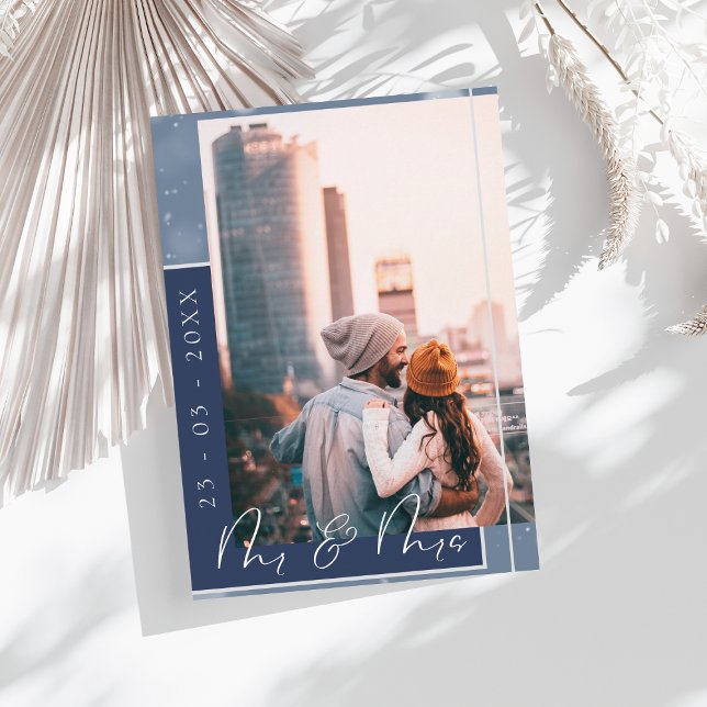 Carte de rappel de mariage photo écriture bleu mar (Créateur téléchargé)