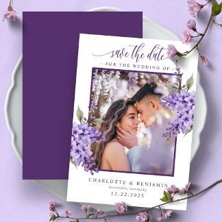 Carte de rappel de mariage photo florale violette